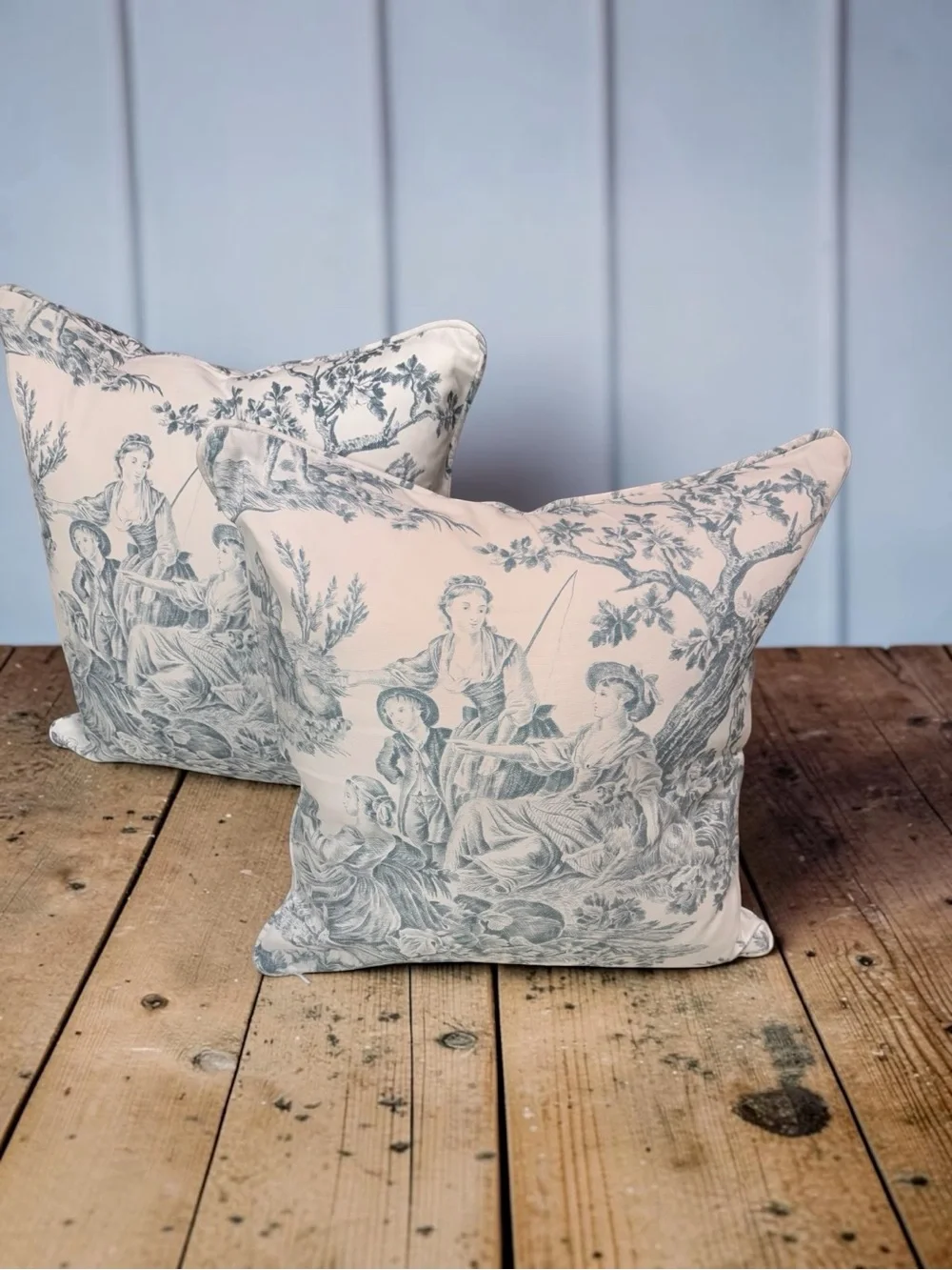 Toile  Blue and White Decorative Pillow Covers Pair -  NWOT